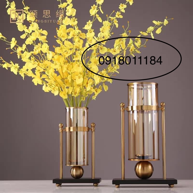 ✔️ Lọ Thuỷ tinh cắm hoa đế đồng cao cấp ( Size 33cm)