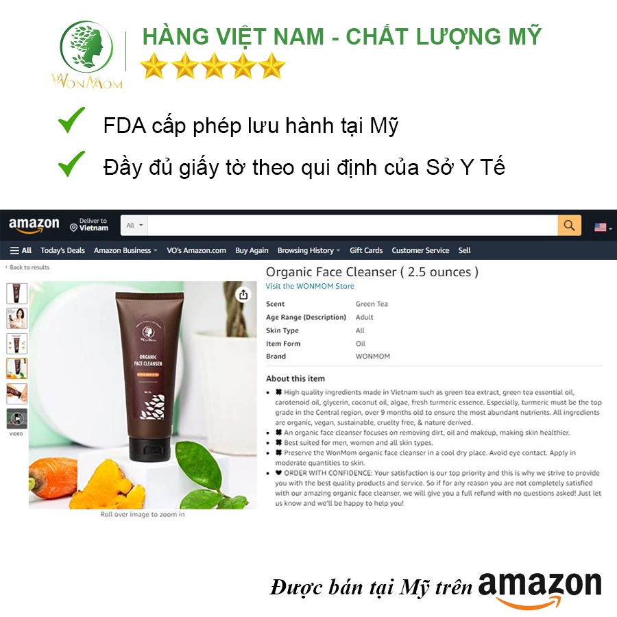 [ Giảm 35K - Đơn 339K ] Sữa Rửa Mặt Hữu Cơ Ngăn Ngừa Mụn, Trắng Da Wonmom 70g