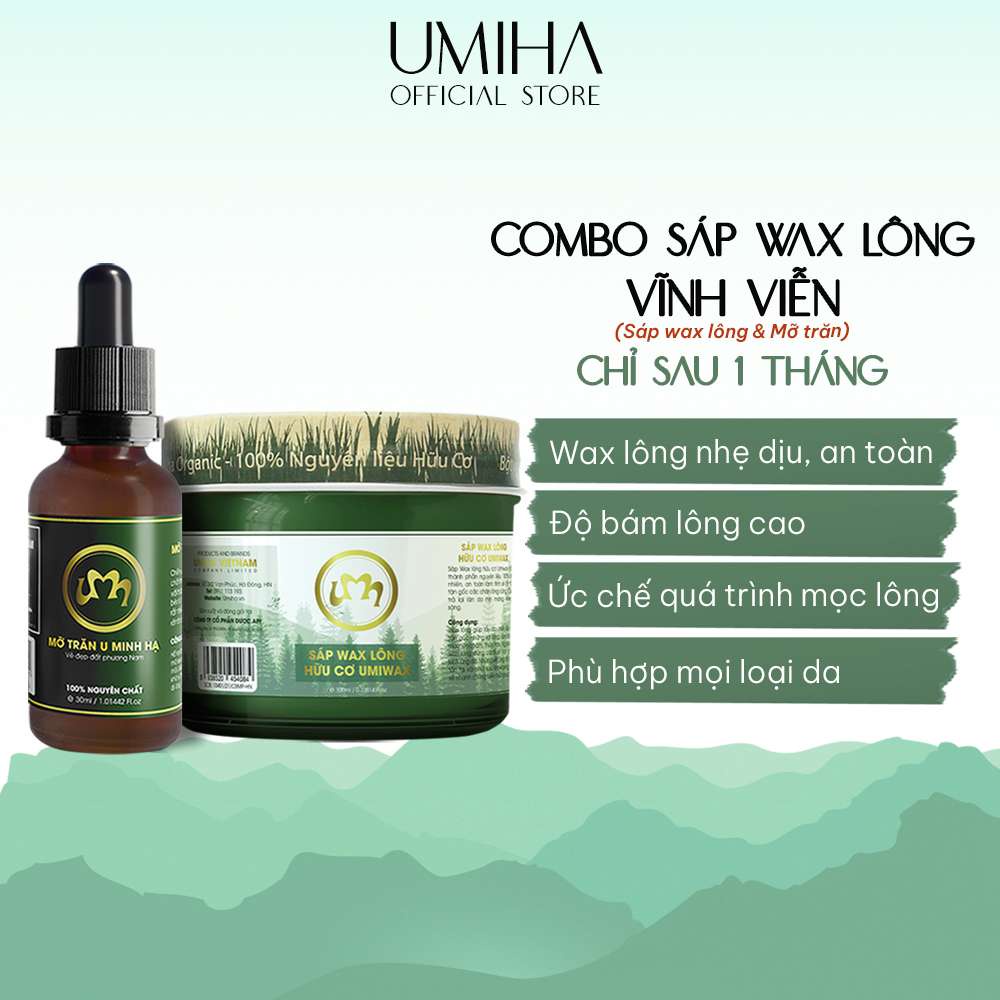 Combo wax lông vĩnh viễn UMIHA ORGANIC với Sáp Wax Lông UmiWax và Mỡ trăn nguyên chất U Minh Hạ an toàn và hiệu quả