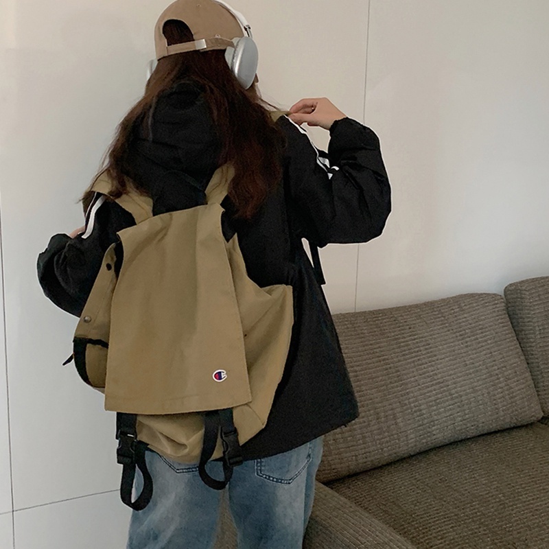 IELGY  Áo Khoác Tay Dài Có Nón Dáng Rộng Màu Sắc Tương Phản Phong Cách Hàn Quốc Cho Nữ