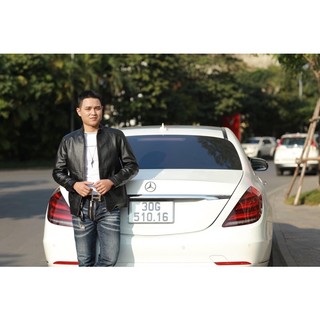 Áo da bò đen cổ trụ
