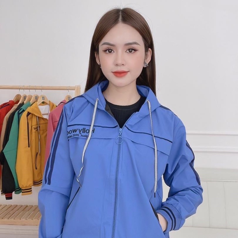 Áo gió lót nỉ, Áo gió thêu chữ 2 mặt, Áo khoác nữ, Áo khoác thêu