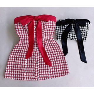 Đầm cúp caro nơ váy noel