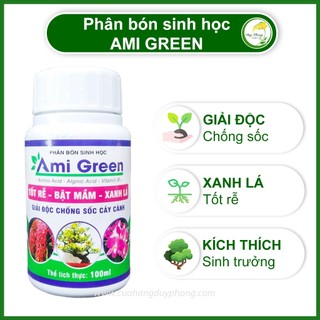 Phân bón sinh học Ami Green - Kích rễ , kích chồi , giải độc phân thuốc cho cây - Chai 100ml