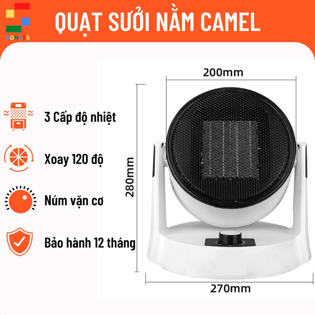 Quạt Sưởi CAMEL Dáng Nằm, Máy Sưởi An Toàn Cho Trẻ Nhỏ, Bảo Hành 12 Tháng. SONETS
