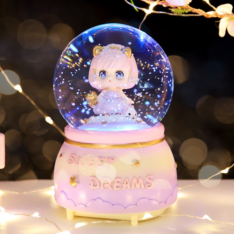 FREESHIP -  Quả cầu pha lê tuyết phát nhạc có đèn phát sáng tặng kèm pin tiện ích