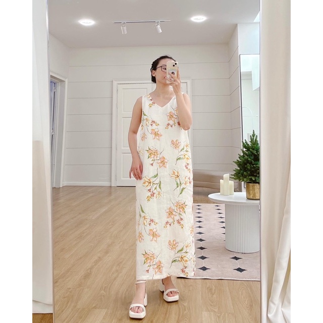 Xanhlinen - đầm suôn linen xẻ lưng