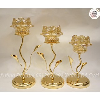 Bộ 3 chân nến hoa pha lê - CN159