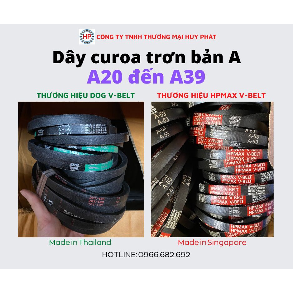 Dây curoa trơn bản A từ A20 đến A39 (dây Thái Lan và dây Singapore)