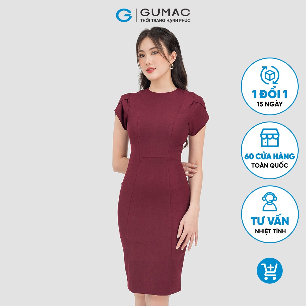 Đầm nữ GUMAC nhiều màu cổ tròn tay kiểu ngắn dáng bút chì DC07057