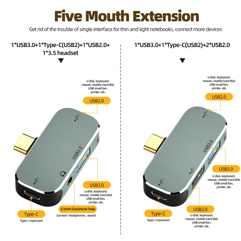 Bộ chia cổng sạc HdoorLink USB 3.0 USB2.0 3.5mm PD 100W tiện dụng