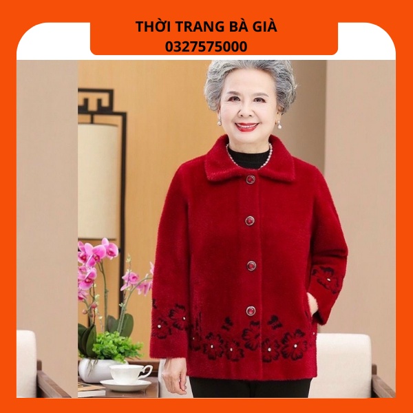 Áo khoác bà già trung niên và người cao tuổi len thỏ đầu mùa xuân thu của phụ nữ mẹ mặc nịt ​​dày
