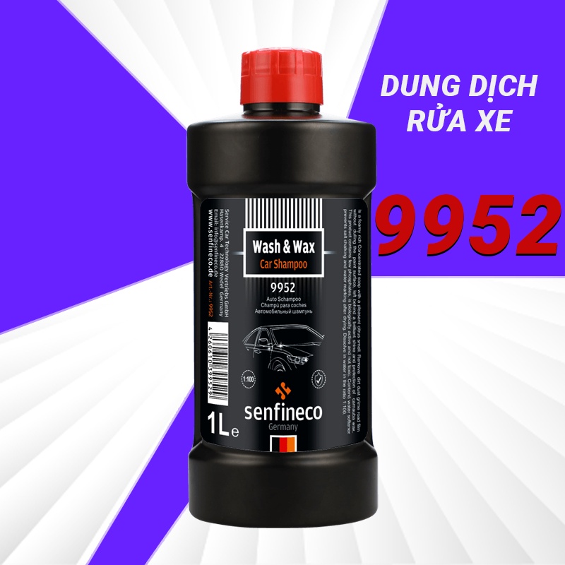 Dung dịch rửa xe và phủ sáp Carnauba Wax bảo vệ sơn xe Senfineco 9952 Wash & Wax Shampoo 1000ml