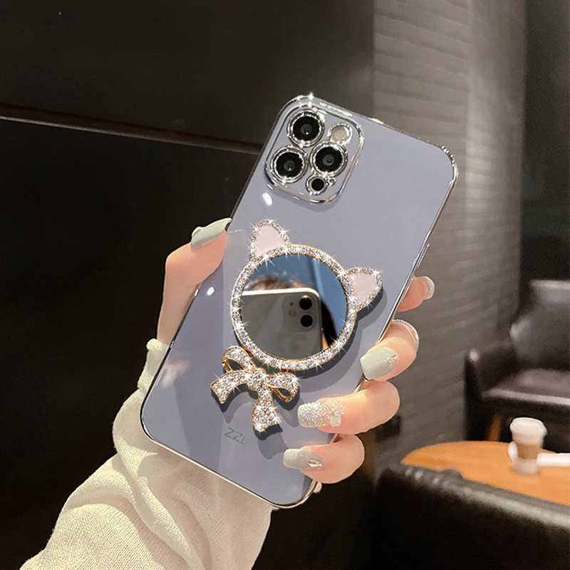 Ốp Điện Thoại TPU Dẻo Vuông Mạ Gương Đính Kim Cương Samsung Galaxy S23 S22 S21 S20 S10 Plus S23 Ultra S21 S20 FE