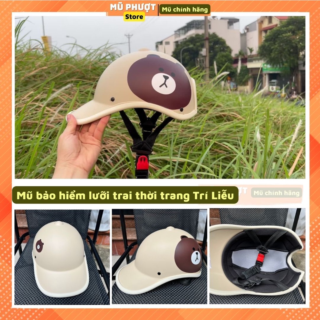 Mũ bảo hiểm nửa đầu lưỡi trai thời trang nam nữ trí liễu tím tem gấu cao cấp nhiều màu sắc