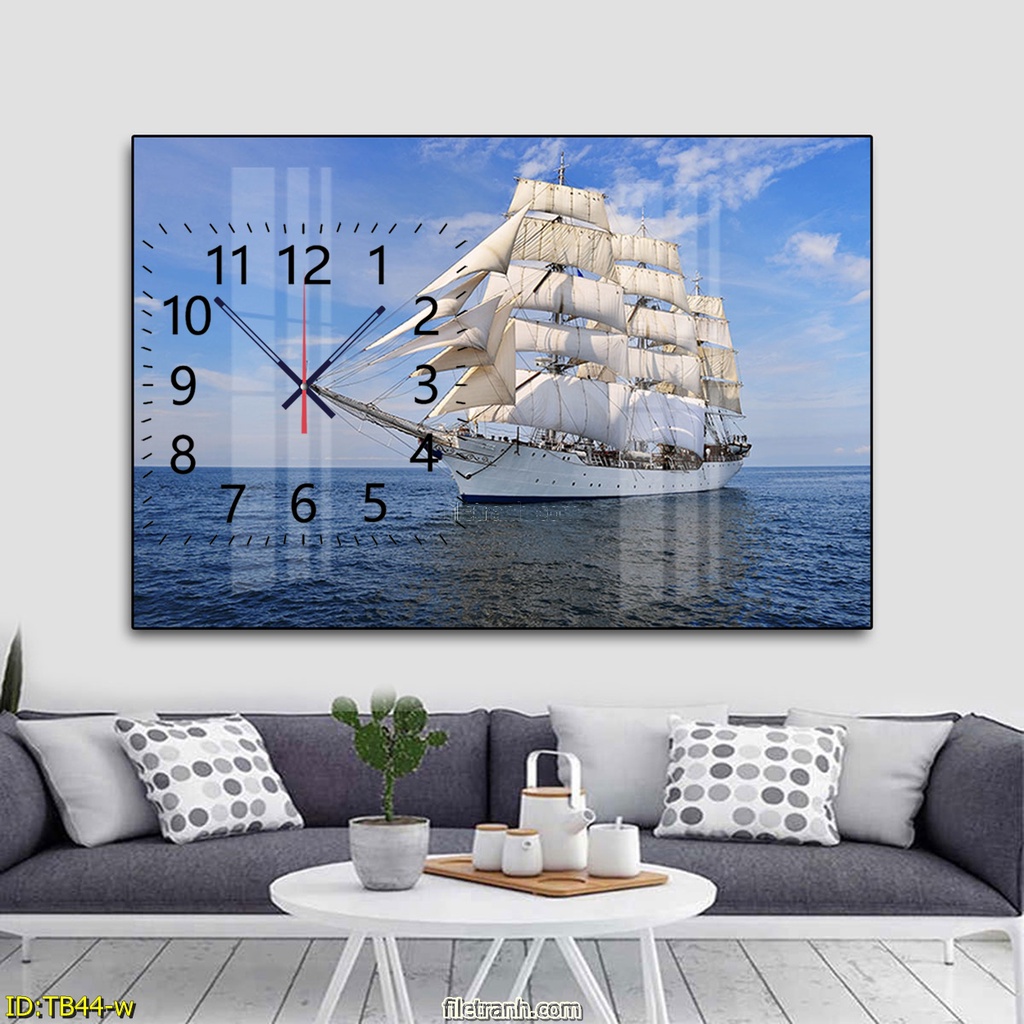 Tranh Tráng Gương Thuận Buồm Xuôi Gió Kết Hợp Đồng Hồ Treo Tường - Tranh Đồng Hồ Decor Giá Rẻ