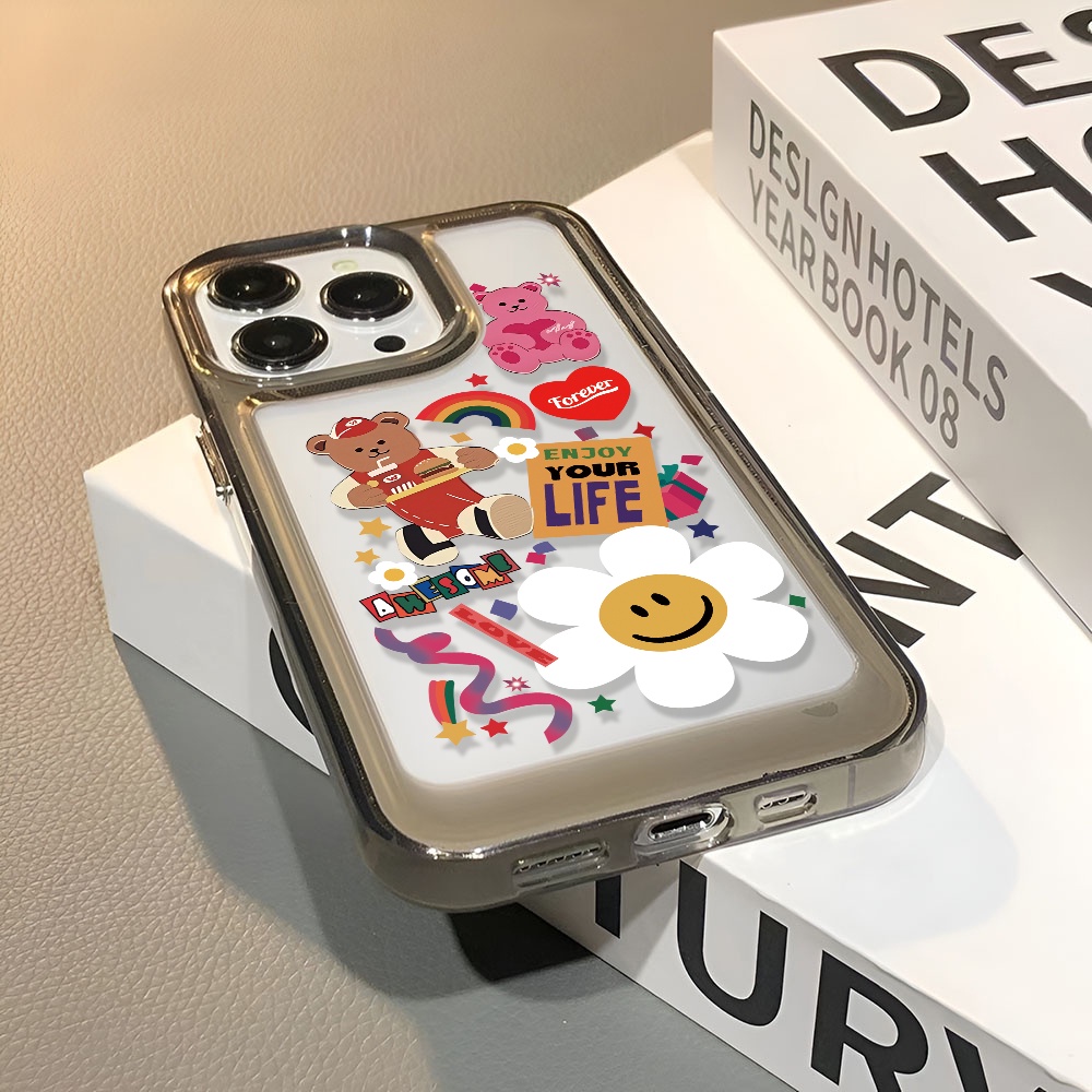 Ốp Điện Thoại Trong Suốt In Hình Gấu Hoa Hướng Dương Cho iphone 14ProMax 13 11 12 7Plus X XR XS Max 8 7