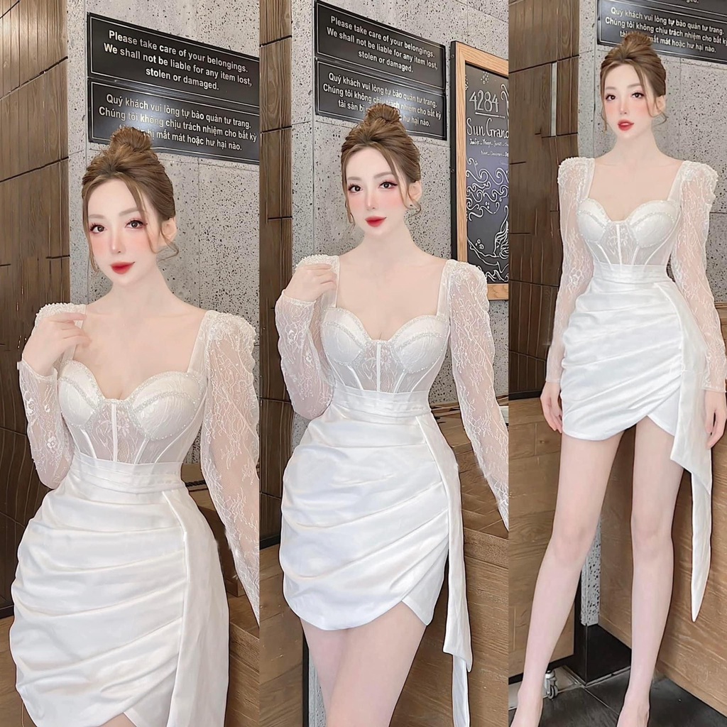 VÁY REN BODY VẠT XẾP LY ĐẮP CHÉO RƠI TÀ 291122