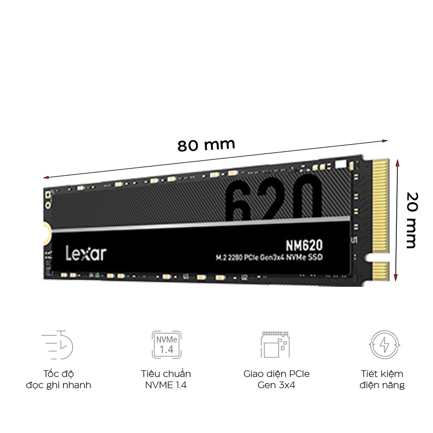  Ổ Cứng SSD Lexar NM620 512GB M.2 2280 NVMe Up to 3300MB/s - Hàng Chính Hãng