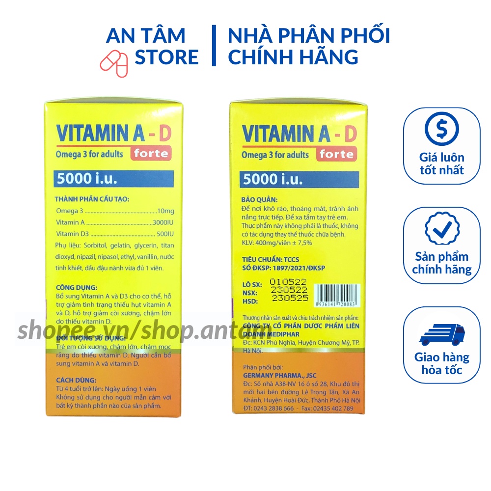 Viên Uống Vitamin A D Bổ Sung Vitamin Giảm Nguy Cơ Khô Mắt Mỏi Mắt Còi Xương Hỗ Trợ Đẹp Da