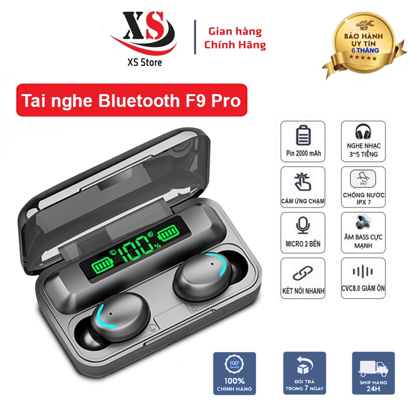 Tai Nghe Bluetooth XS Store F9 Pro - Cảm Ứng Vân Tay, Chống Nước, Kiêm Sạc Dự Phòng