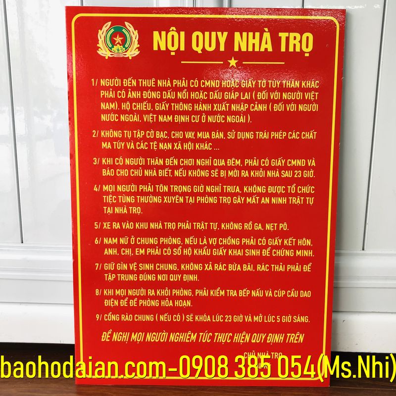 Nội quy nhà trọ chất liệu fomex siêu nhẹ KT30x45cm