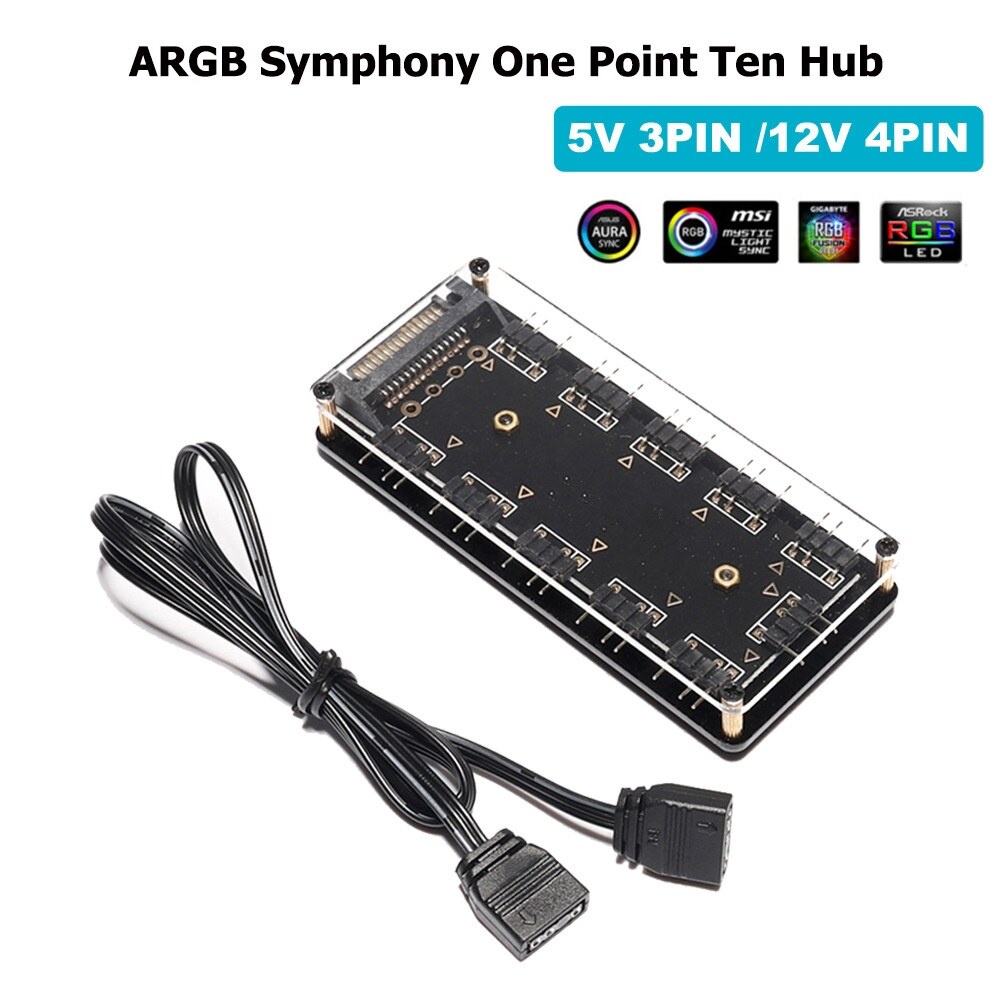 Hub Chia 12 Cổng 5V RGB Kèm Vỏ Bọc 3 Pin Và Điều Khiển Đèn LED Cho ASUS / MSI 5V 3Pin