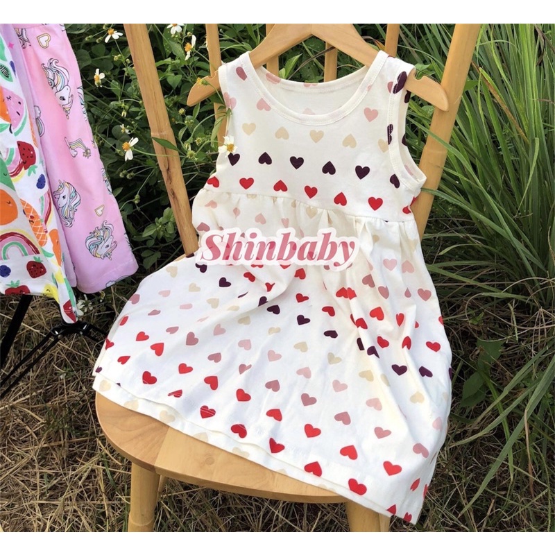 Váy đầm sát nách cotton xuất dư nhiều hoạ tiết đáng yêu cho bé gái