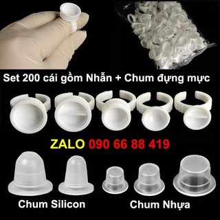 Set 100 cái Nhẫn đựng mực + 100 cái Chum đựng mực xăm, sáp điêu khắc, keo nối - Chum hũ nhựa đựng mực phun