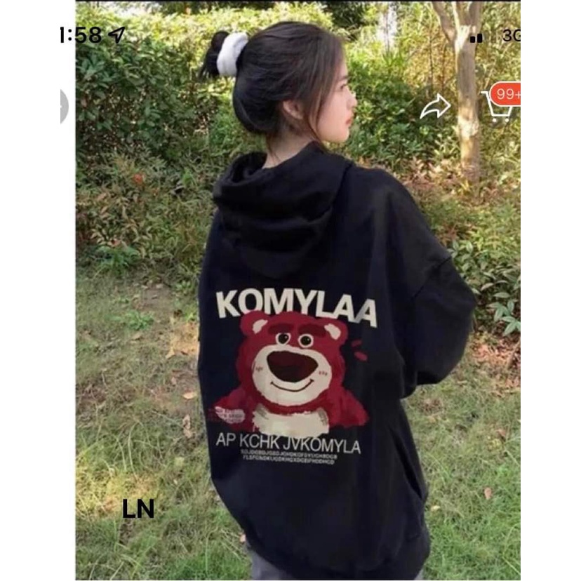 Áo hodie nỉ gấu kom ylaa Chất nỉ cotton for thụng tay bồng Mũ 2 lớp xịn xò ,ln