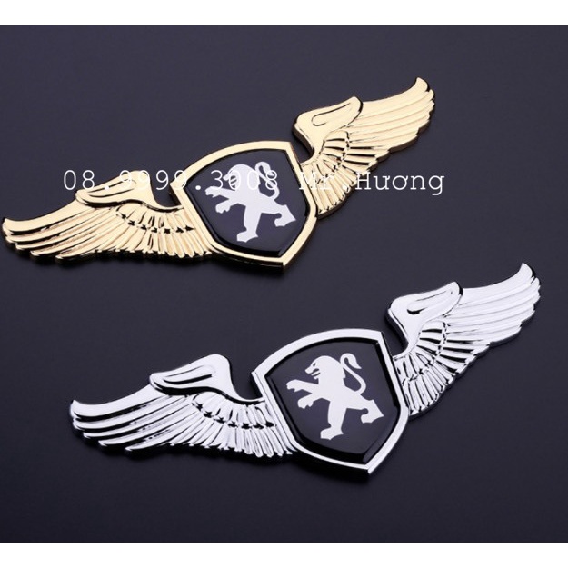 Logo cánh chim trang trí nắp capo peugeot, logo sư tử cánh chim nắp capo hợp kim xe peugeot new