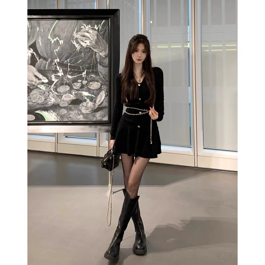 Đầm Sweater Dệt Kim Tay Dài Dáng Ngắn Thiết Kế Quyến Rũ Cá Tính