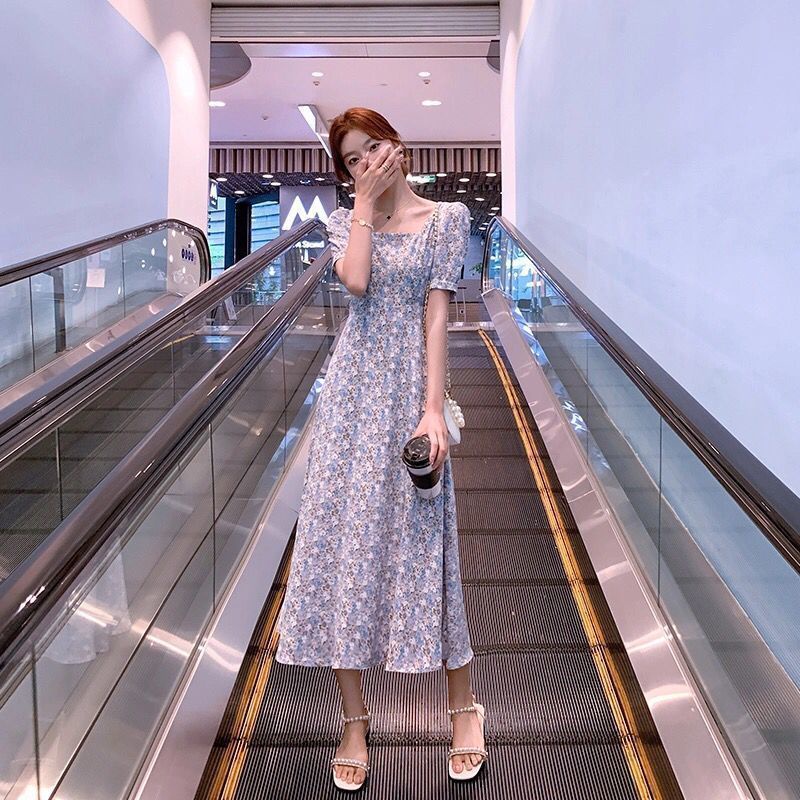 IELGY IELGY Đầm chiffon Dài Qua Gối In Họa Tiết Hoa Phong Cách Pháp Cổ Điển Thời Trang Cho Nữ