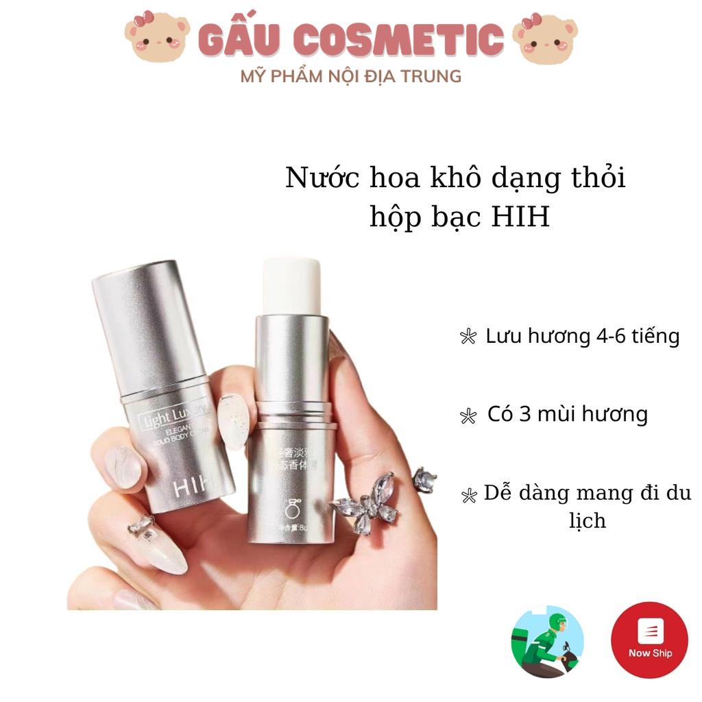 Nước hoa khô dạng thỏi HIH 10g hộp bạc thơm tự nhiên Gấu Comestic