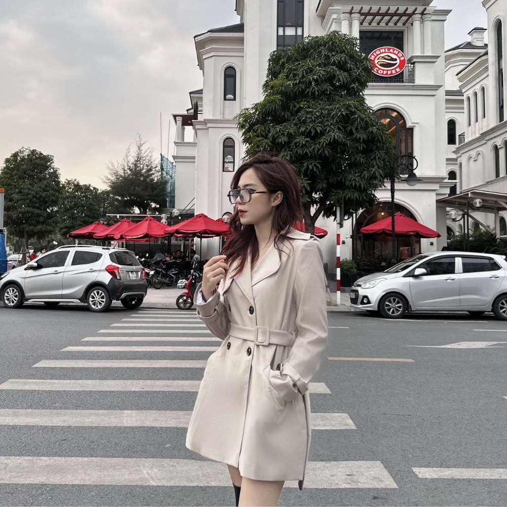 Áo khoác dạ dáng ngắn, Áo măng tô dáng ngắn Sedon ghi sữa có đai tôn dáng CONSOLISM A33