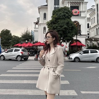 Áo khoác dạ dáng ngắn, Áo măng tô dáng ngắn Sedon ghi sữa có đai tôn dáng CONSOLISM A33