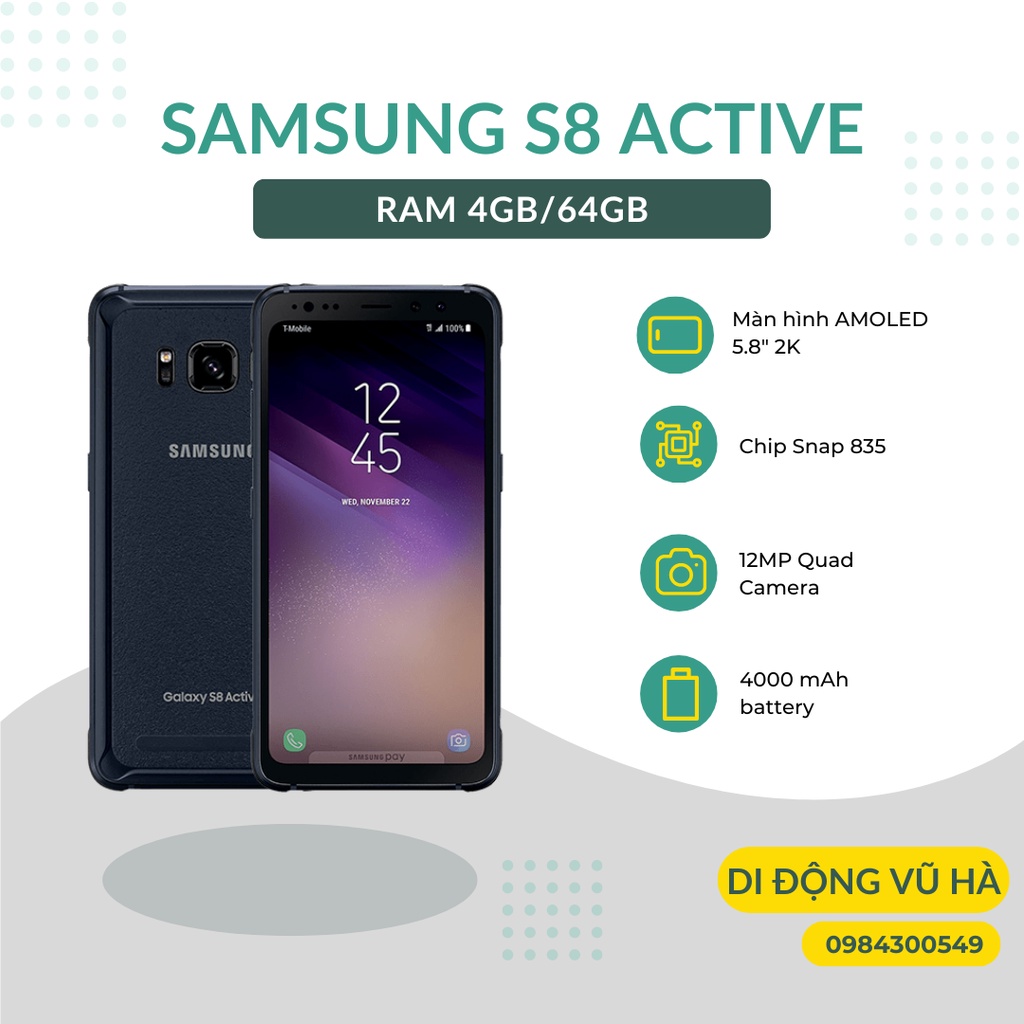Điện thoại Samsung S8 Active bản Mỹ đẹp zin ram 4/64 chip snap 835
