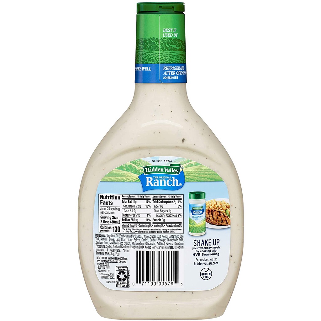 Sốt Chấm, Trộn, Ăn Kiêng Ranch Hidden Valley Original Ranch Salad Dressing & Topping, Gluten Free, Chai 236ml