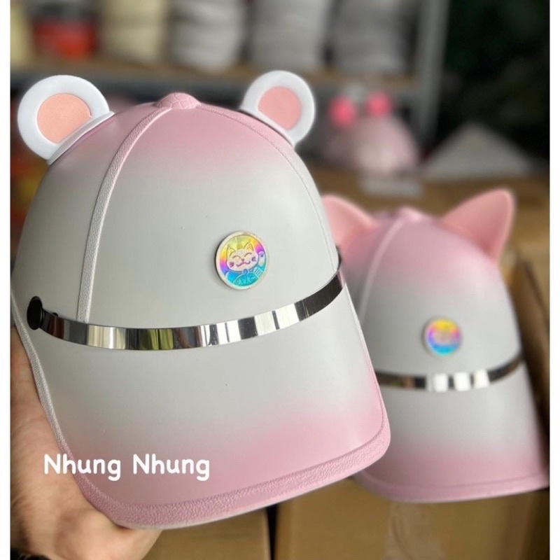 Nón bảo hiểm kết hồng loang kèm tai mèo tai thỏ tai gấu và tem titan gr5 mèo thần tài