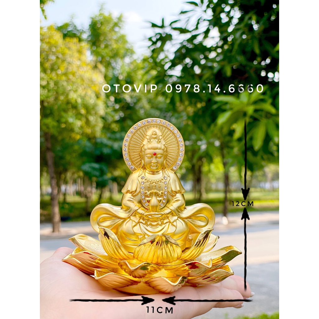 Tượng Phật Bà Quan Âm đài sen có 2 mặt trang trí taplo xe mang lại may mắn, bình an trên mọi nẻo đường.