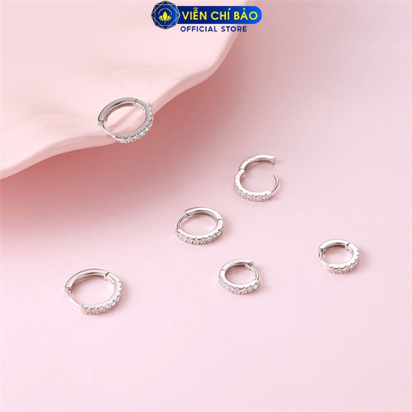 Khuyên tai tròn đính đá chất liệu bạc Ý 925 (1 đôi) thời trang phụ kiện trang sức nữ Viễn Chí Bảo B400072A