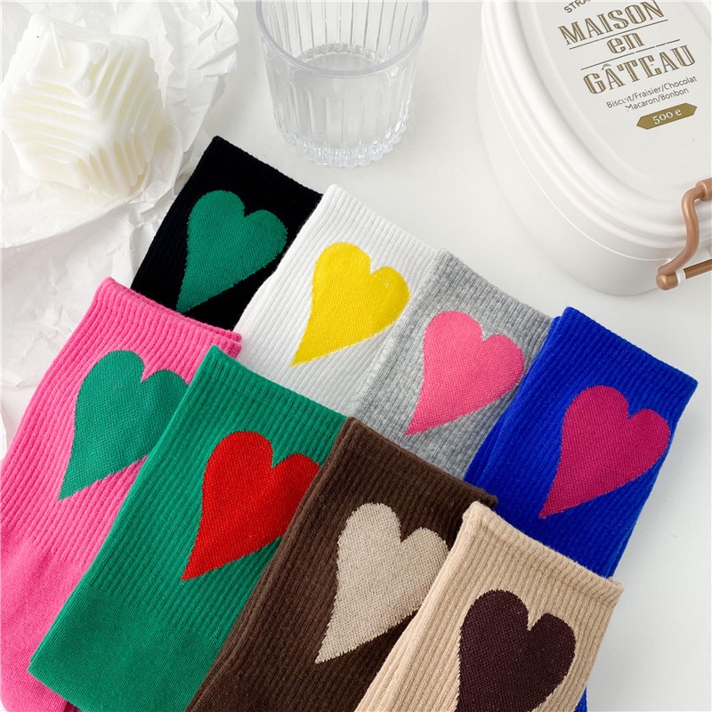 Vớ Cổ Trung Họa Tiết Trái Tim Nhiều Màu Sắc Thời Trang Thu Đông Phong Cách Hip Hop Dành Cho Nữ