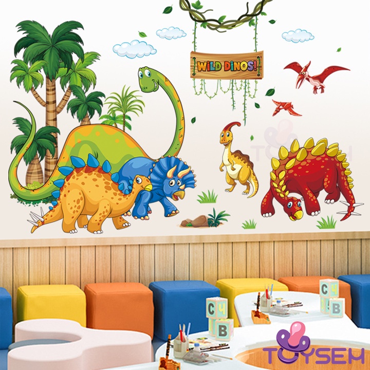 Decal trang trí dán tường mẫu khủng long 60x90cm CH39032AB - Quà tặng sinh nhật cho bé