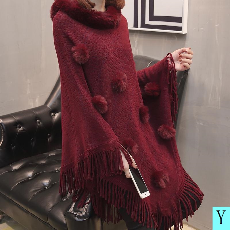 Áo Choàng Sweater Dệt Kim Dáng Rộng Phối Lông Tay Cánh Dơi Phong Cách Hàn Quốc Thời Trang Cho Nữ