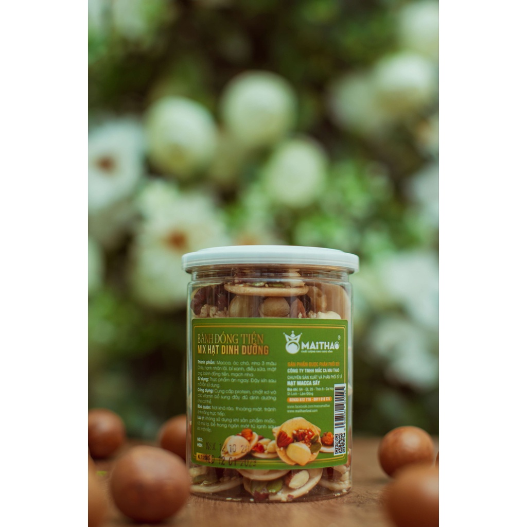 Bánh đồng tiền mix hạt dinh dưỡng Mai Thao hũ 200g, đồ ăn vặt healthy, hỗ trợ giảm cân