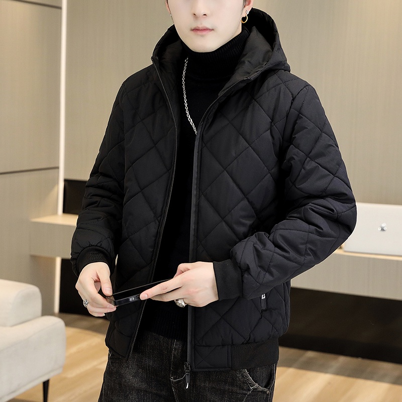 Áo Khoác Đệm Cotton Lót Lông Cừu Họa Tiết Kẻ Sọc Có Nón Giữ Ấm Mùa Đông Trẻ Trung Dành Cho Học Sinh