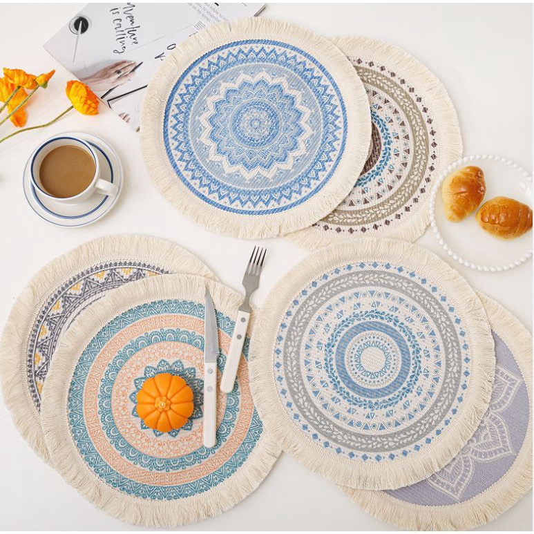 Tấm Lót Bàn Ăn Bằng Cotton Cách Nhiệt Phong Cách Bohemian Độc Đáo Trang Trí Nhà Cửa