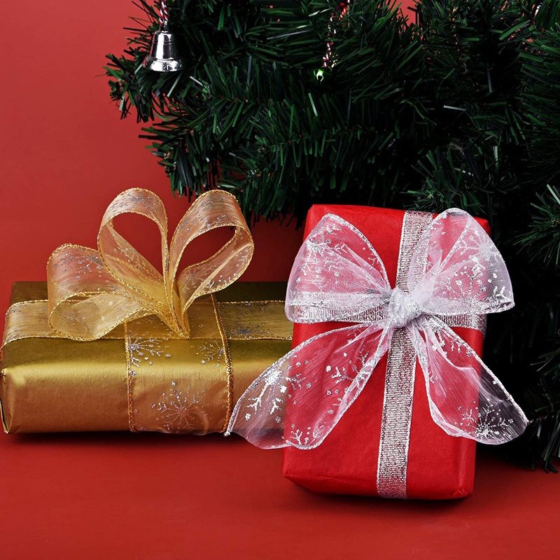 Cuộn Dây Ruy Băng Lưới 6CM * 10M Họa Tiết Bông Tuyết Nhiều Màu Sắc Dùng Trang Trí Giáng Sinh