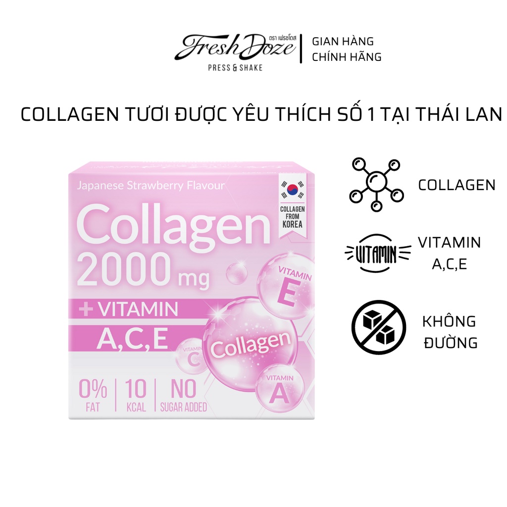 Hộp 2000mg collagen FreshDoze bổ sung vitamin A,C,E vị dâu nhật 3,5g