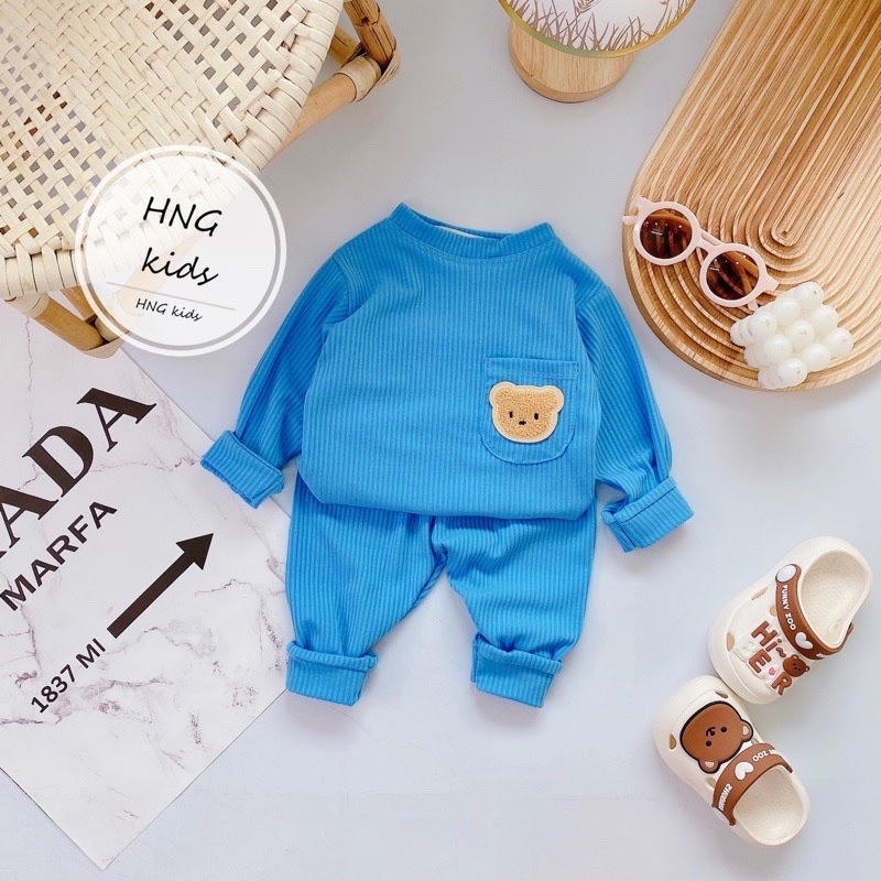 Bộ quần áo dài tay bé trai bé gái gân tăm D32